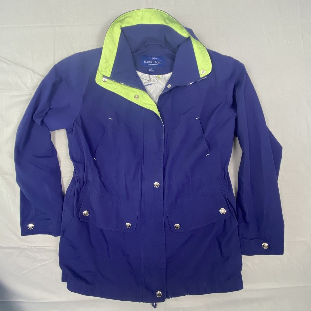 Mackintosh New England Rain Jacket Womens Medium Blue Lined Mock Neck Full Zip